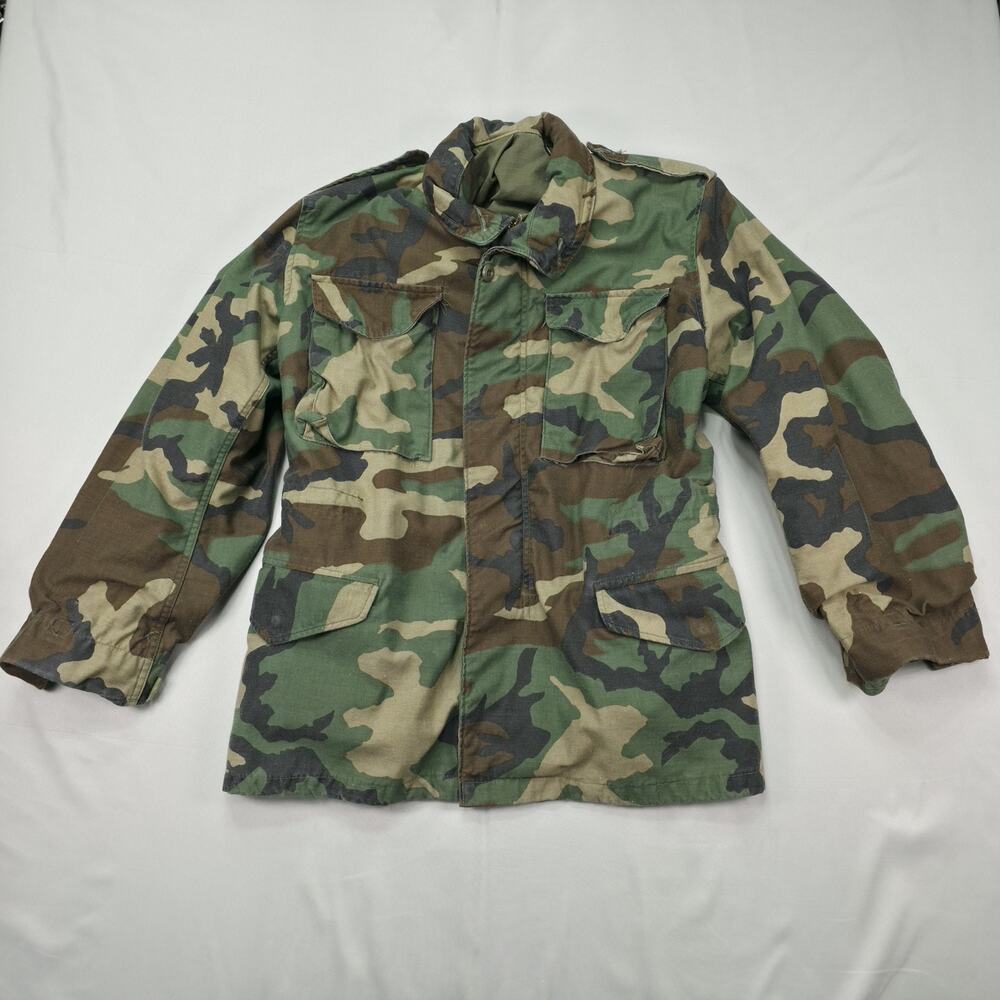 US Army M65 Field Jacket 1983 Small Regular Woodland Camo Military USA Vintage